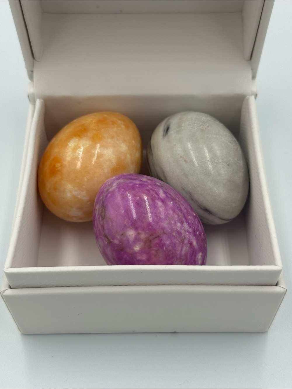 Vintage Polished Decorative Marble Egg Trio - Purple, Orange, Gray